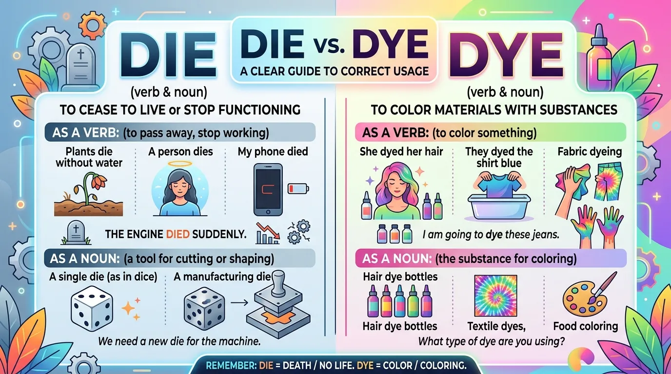 Die vs Dye and How to Use Each Word Correctly