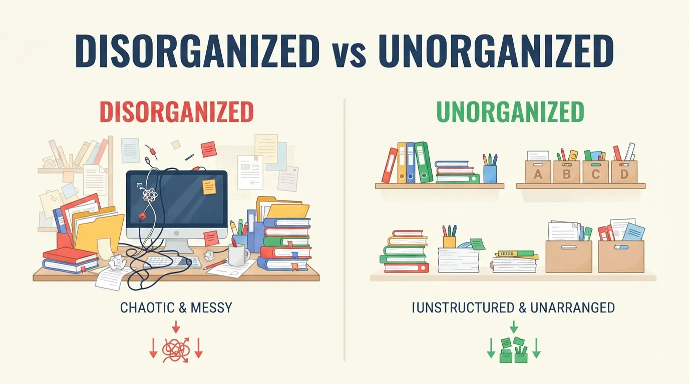 Disorganized vs Unorganized: Meaning, Differences, Usage, and Examples