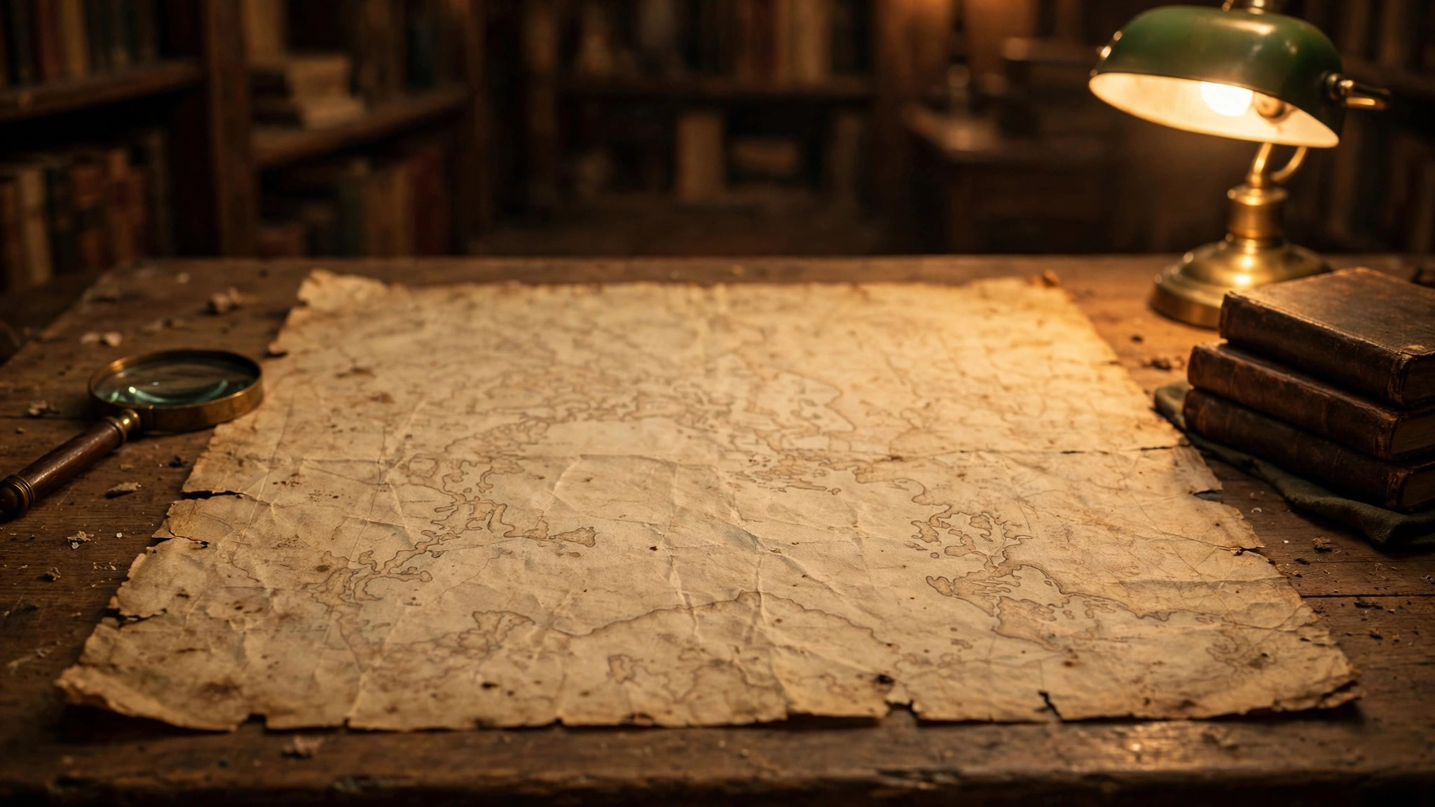 Old manuscript pages and a quill pen on a wooden desk
