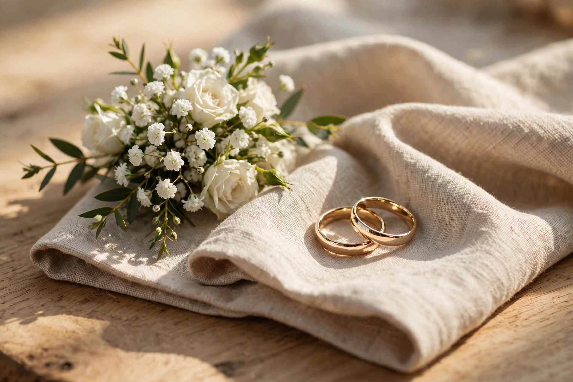 A couple holding hands at an outdoor wedding ceremony