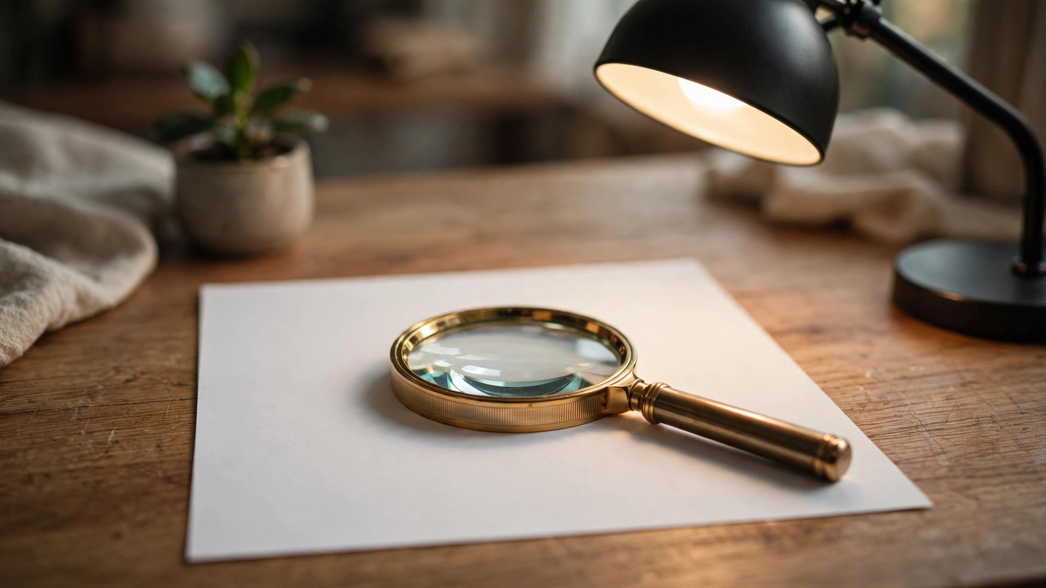 Magnifying glass over a blank sheet of paper