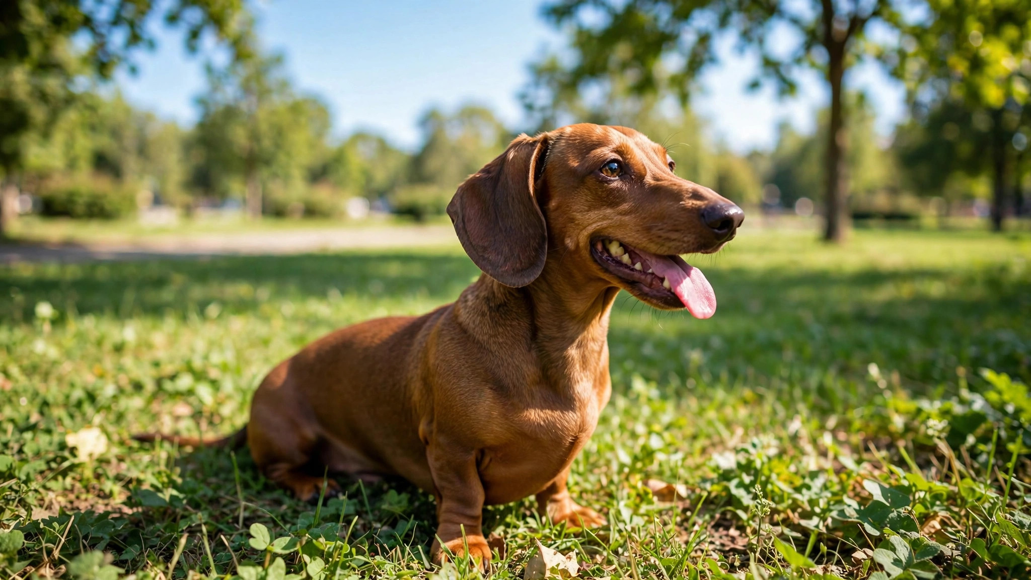 Dachshund wiener dog sitting on grass